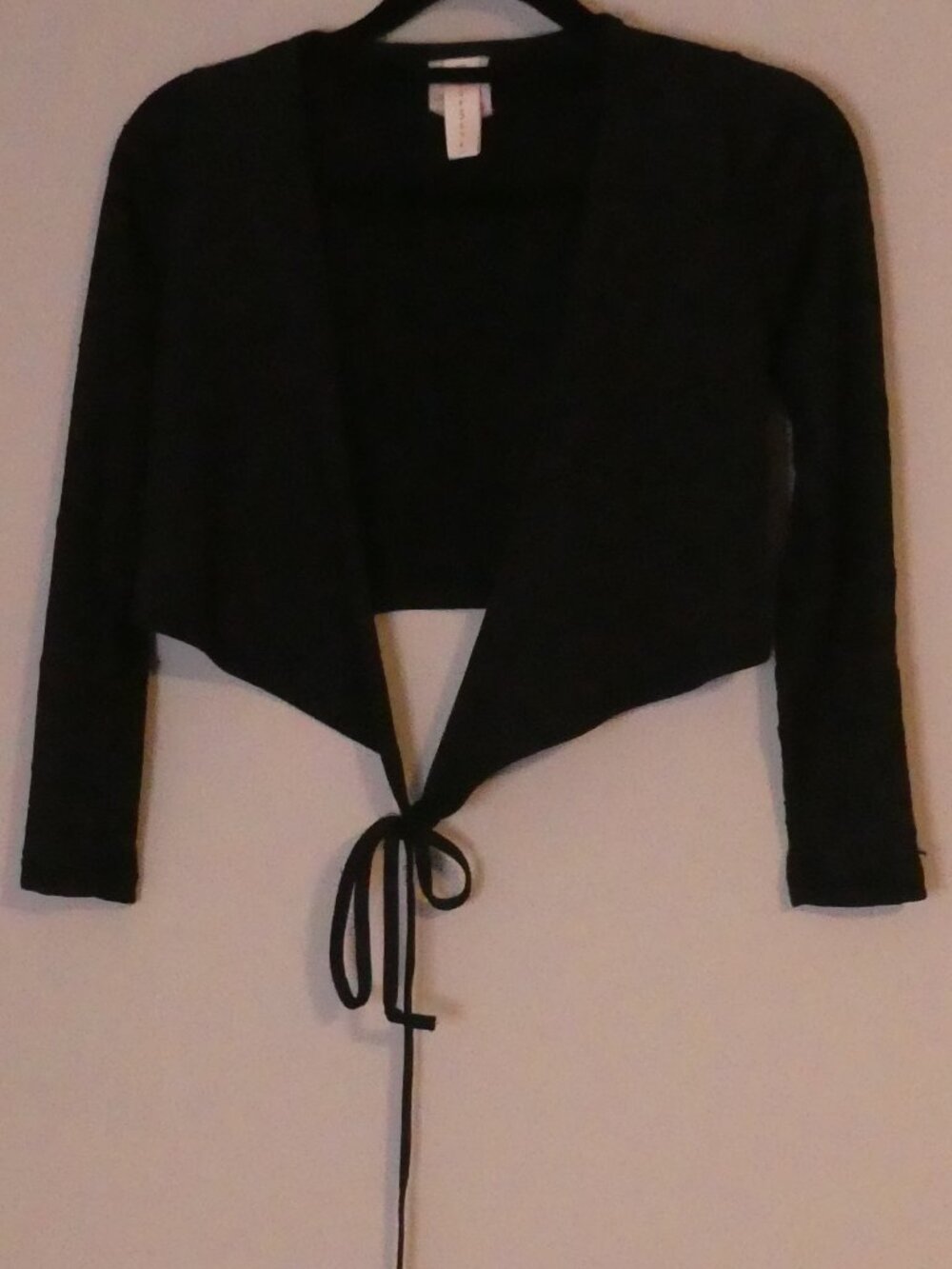 Vintage GILD MARX Made In Canada Black Crop Long Sleeve Tie Front Wrap - large